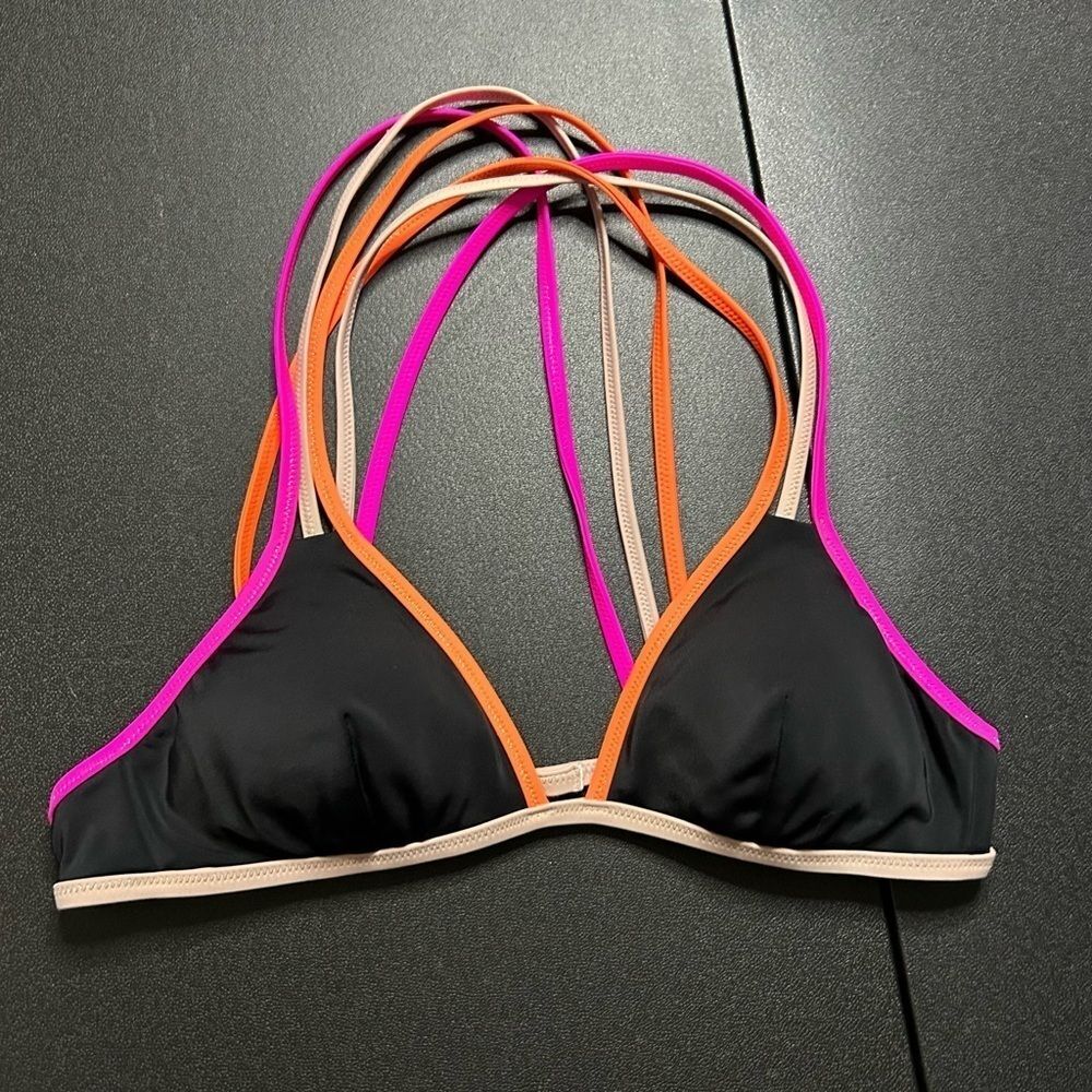 Victoria’s Secret Black Bikini Top with Neon Straps